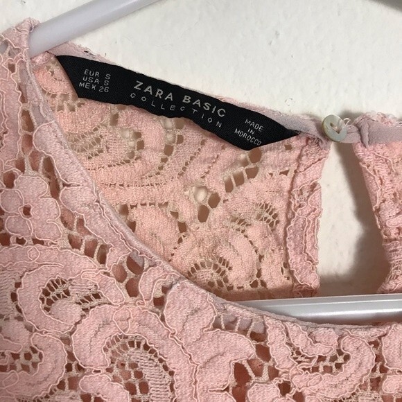 ZARA Guipure Lace Top Pink- Ruffle Sleeveless- Size Small- Great Condition!!! - Picture 4 of 5